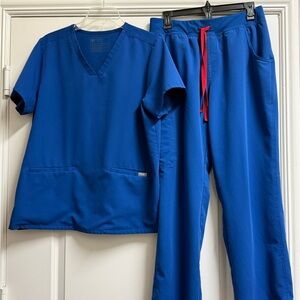 Figs set winning blue scrub set size large casma top Kade cargo pants